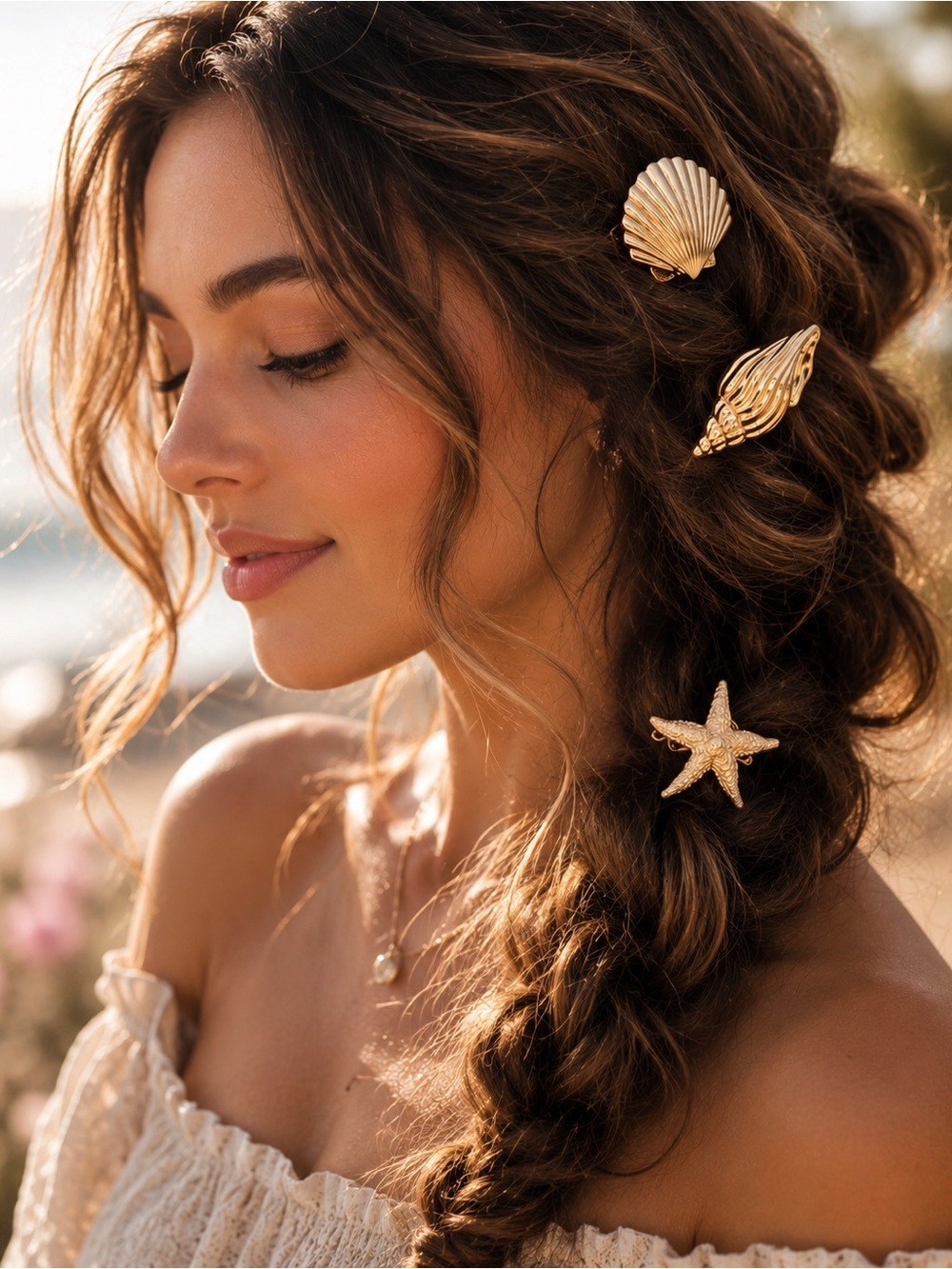 Anthropologie Gold Seashell & Starfish Hair Clip Trio